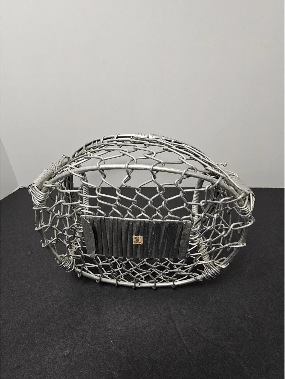 IHI Woven Wire Mesh Basket with Handles Silver Made in India